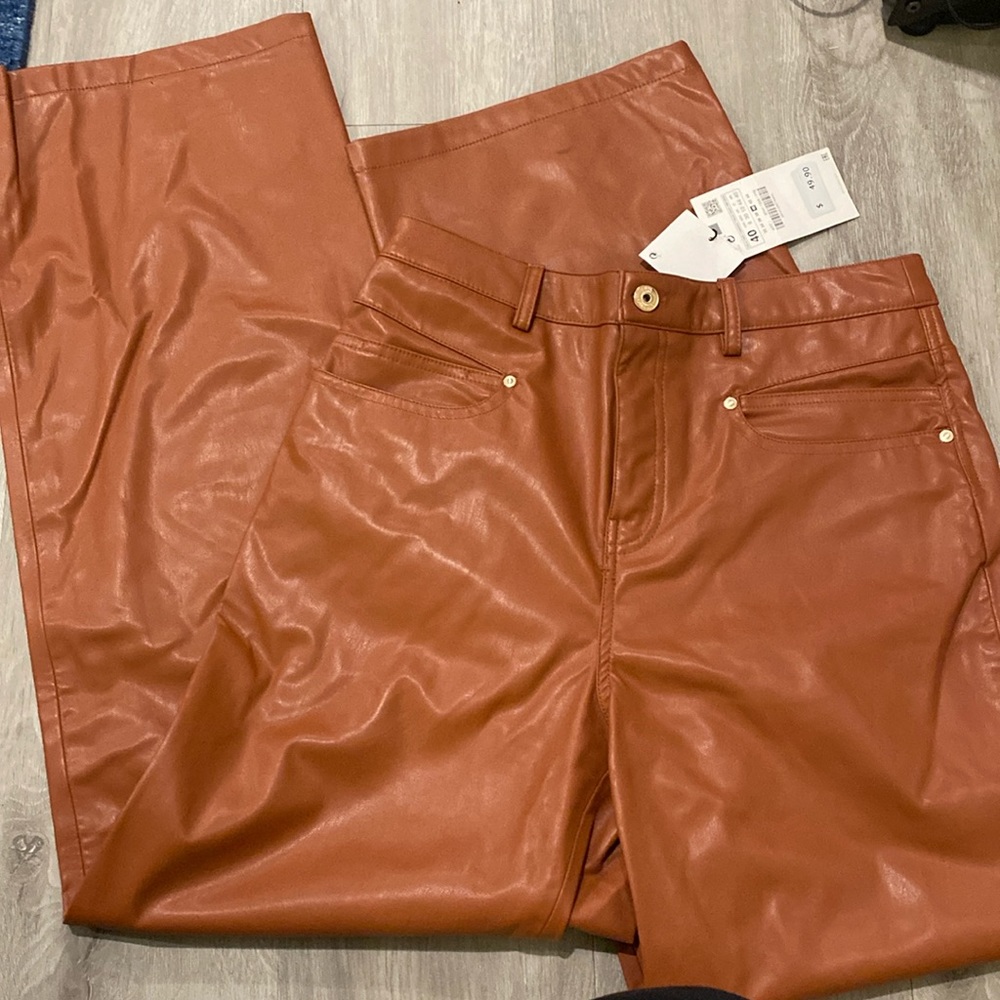 Zara wide leg faux leather pant, size 8